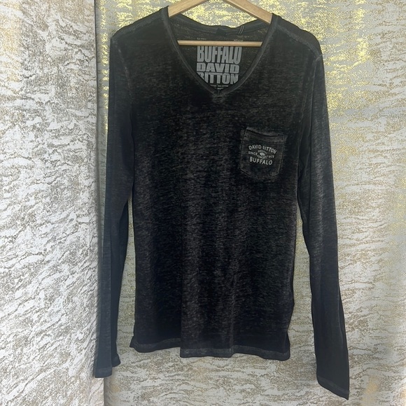 Buffalo David Bitton Black/Gray Regular Fit Long Sleeve T-Shirt Size S - Picture 2 of 12